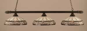 Round 3 Light Billiard Light Shown In Dark Granite Finish With 16" Royal Merlot Tiffany Glass