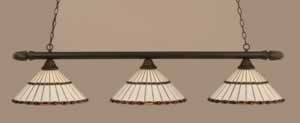 Round 3 Light Billiard Light Shown In Dark Granite Finish With 15.5" Honey Glass & Brown Mission Tiffany Glass