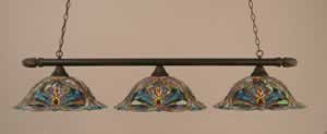 Round 3 Light Billiard Light Shown In Dark Granite Finish With 19" Kaleidoscope Tiffany Glass