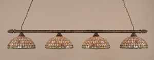 Round 4 Light Billiard Light Shown In Bronze Finish With 15" Rosetta Tiffany Glass