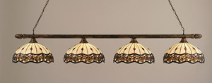 Round 4 Light Billiard Light Shown In Bronze Finish With 16" Roman Jewel Tiffany Glass