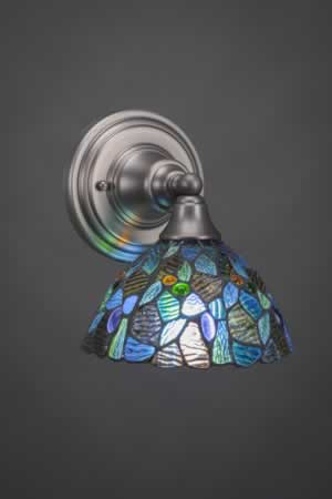 Wall Sconce Shown In Brushed Nickel Finish With 7" Blue Mosaic Tiffany Glass