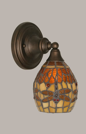 Wall Sconce Shown In Bronze Finish With 5.5" Amber Dragonfly Tiffany Glass