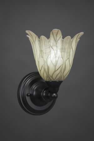 Wall Sconce Shown In Matte Black Finish With 7" Vanilla Leaf Glass