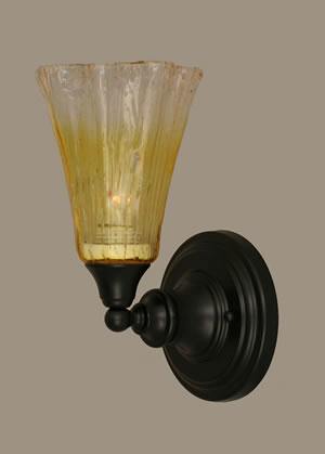 Wall Sconce Shown In Matte Black Finish With 5.5" Fluted Gold Champagne Crystal Glass