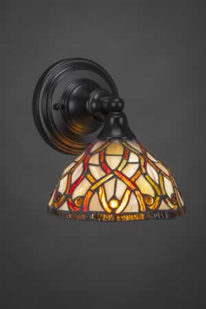 Wall Sconce Shown In Matte Black Finish With 7" Persian Nites Tiffany Glass