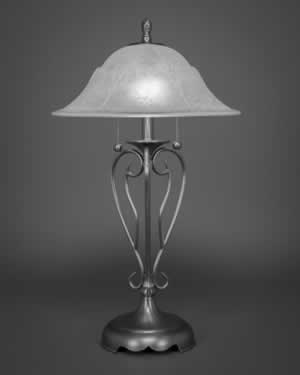 Olde Iron Table Lamp Shown In Brushed Nickel Finish With 16" White Marble Glass