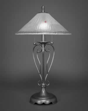 Olde Iron Table Lamp Shown In Brushed Nickel With 16" Frosted Crystal Glass