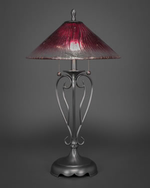Olde Iron Table Lamp Shown In Brushed Nickel Finish With 16" Wine Crystal Glass