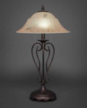 Olde Iron Table Lamp Shown In Bronze Finish With 16" Italian Marble Glass