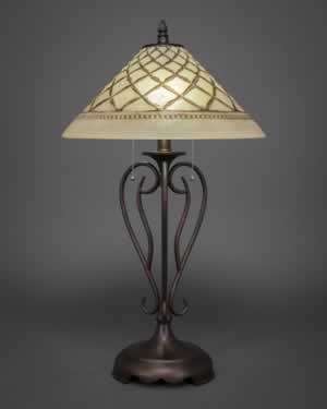 Olde Iron Table Lamp Shown In Bronze With 16" Chocolate Icing Glass