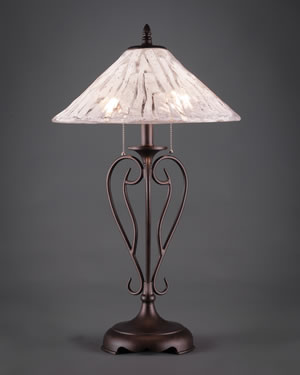 Olde Iron Table Lamp Shown In Bronze With 16" Italian Ice Glass