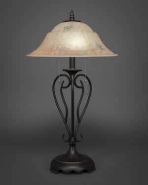 Olde Iron Table Lamp Shown In Dark Granite Finish With 16" Italian Marble Glass