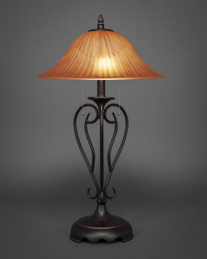 Olde Iron Table Lamp Shown In Dark Granite Finish With 16" Tiger Glass