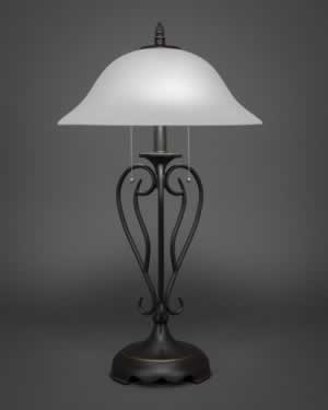 Olde Iron Table Lamp Shown In Dark Granite Finish With 16" White Linen Glass