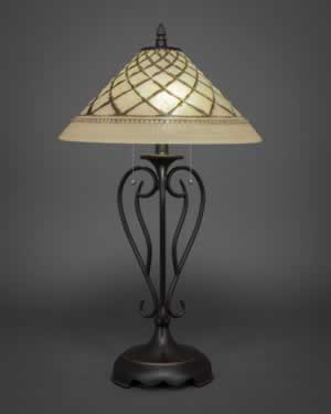 Olde Iron Table Lamp Shown In Dark Granite Finish With 16" Chocolate Icing Glass
