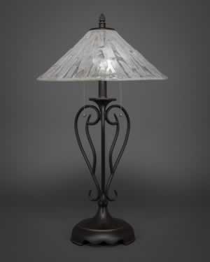 Olde Iron Table Lamp Shown In Dark Granite Finish With 16" Italian Ice Glass