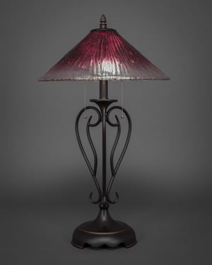 Olde Iron Table Lamp Shown In Dark Granite Finish With 16" Wine Crystal Glass