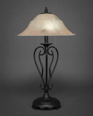Olde Iron Table Lamp Shown In Matte Black Finish With 16" Italian Marble Glass