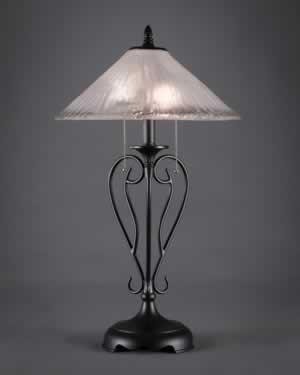 Olde Iron Table Lamp Shown In Matte Black With 16" Frosted Crystal Glass