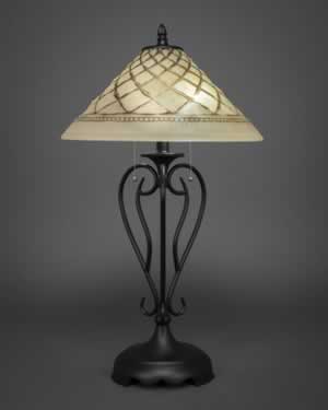 Olde Iron Table Lamp Shown In Matte Black Finish With 16" Chocolate Icing Glass