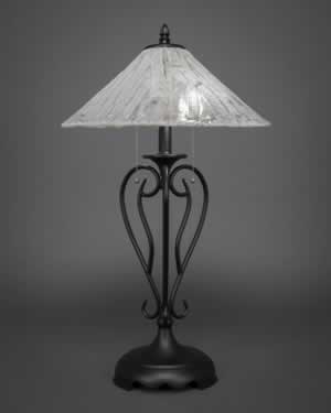 Olde Iron Table Lamp Shown In Matte Black Finish With 16" Italian Ice Glass