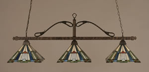 Scroll 3 Light Billiard Light Shown In Bronze Finish With 14" Tango Tiffany Glass