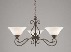 Olde Iron 3 Light Chandelier Shown In Bronze Finish With 10" White Marble Glass