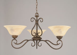 Olde Iron 3 Light Chandelier Shown In Bronze Finish With 10" Italian Marble Glass