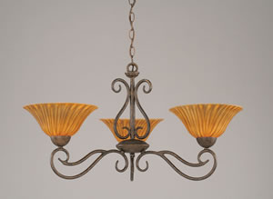 Olde Iron 3 Light Chandelier Shown In Bronze Finish With 10" Tiger Glass