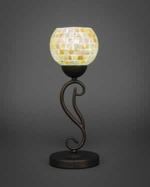 Olde Iron Mini Table Lamp Shown In Bronze Finish With 6" Mystic Seashell Glass