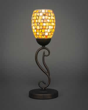 Olde Iron Mini Table Lamp Shown In Bronze Finish With 5" Sea Haze Seashell Glass