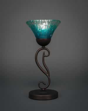 Olde Iron Mini Table Lamp Shown in Bronze Finish With 7” Teal Crystal Glass