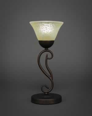 Olde Iron Mini Table Lamp Shown in Bronze Finish With 7” Amber Marble Glass