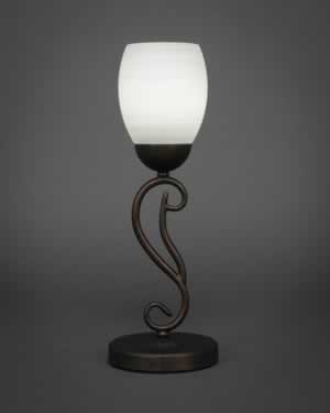 Olde Iron Mini Table Lamp Shown in Bronze Finish With 5” White Linen Glass