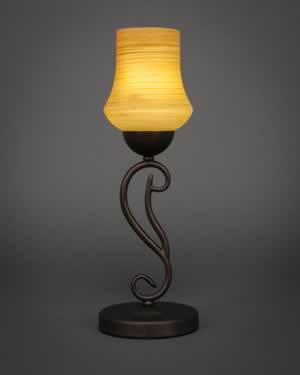 Olde Iron Mini Table Lamp Shown In Bronze Finish With 5.5" Cayenne Linen Glass