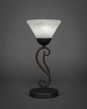 Olde Iron Mini Table Lamp Shown in Bronze Finish With 7” Gold Ice Glass