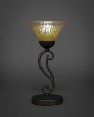 Olde Iron Mini Table Lamp Shown in Bronze Finish With 7” Amber Crystal Glass