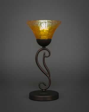 Olde Iron Mini Table Lamp Shown in Bronze Finish With 7 Gold Champagne Crystal Glass