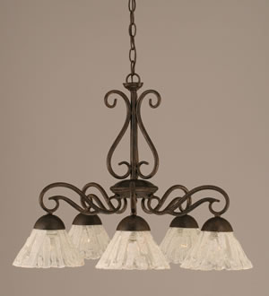 Olde Iron 5 Light Chandelier Shown In Bronze Finish With 7" Italian Ice Glass