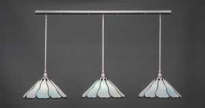 3 Light Multi Light Pendant With Hang Straight Swivels Shown In Brushed Nickel Finish With 16" Pearl & Black FlairTiffany Glass