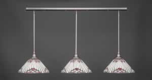 3 Light Multi Light Pendant With Hang Straight Swivels Shown In Brushed Nickel Finish With 15" Purple Sunray Tiffany Glass