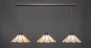 3 Light Multi Light Pendant With Hang Straight Swivels Shown In Bronze Finish With 16" Honey & Burgundy Flair Tiffany Glass