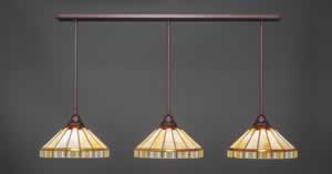 3 Light Multi Light Pendant With Hang Straight Swivels Shown In Bronze Finish With 15" Honey & Brown Mission Tiffany Glass