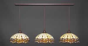 3 Light Multi Light Pendant With Hang Straight Swivels Shown In Bronze Finish With 16" Roman Jewel Tiffany Glass