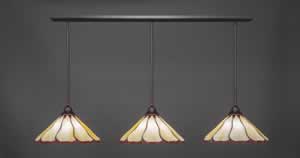 3 Light Multi Light Pendant With Hang Straight Swivels Shown In Dark Granite Finish With 16" Honey & Burgundy Flair Tiffany Glass