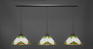 3 Light Multi Light Pendant With Hang Straight Swivels Shown In Dark Granite Finish With 15" Green Sunray Tiffany Glass