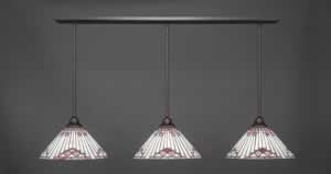 3 Light Multi Light Pendant With Hang Straight Swivels Shown In Dark Granite Finish With 15" Purple Sunray Tiffany Glass