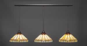 3 Light Multi Light Pendant With Hang Straight Swivels Shown In Dark Granite Finish With 15" Honey & Brown Mission Tiffany Glass