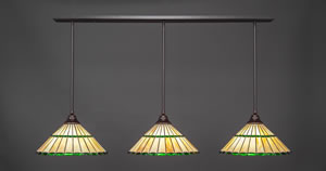 3 Light Multi Light Pendant With Hang Straight Swivels Shown In Dark Granite Finish With 15.5" Honey Glass & Green Jewels Tiffany Glass